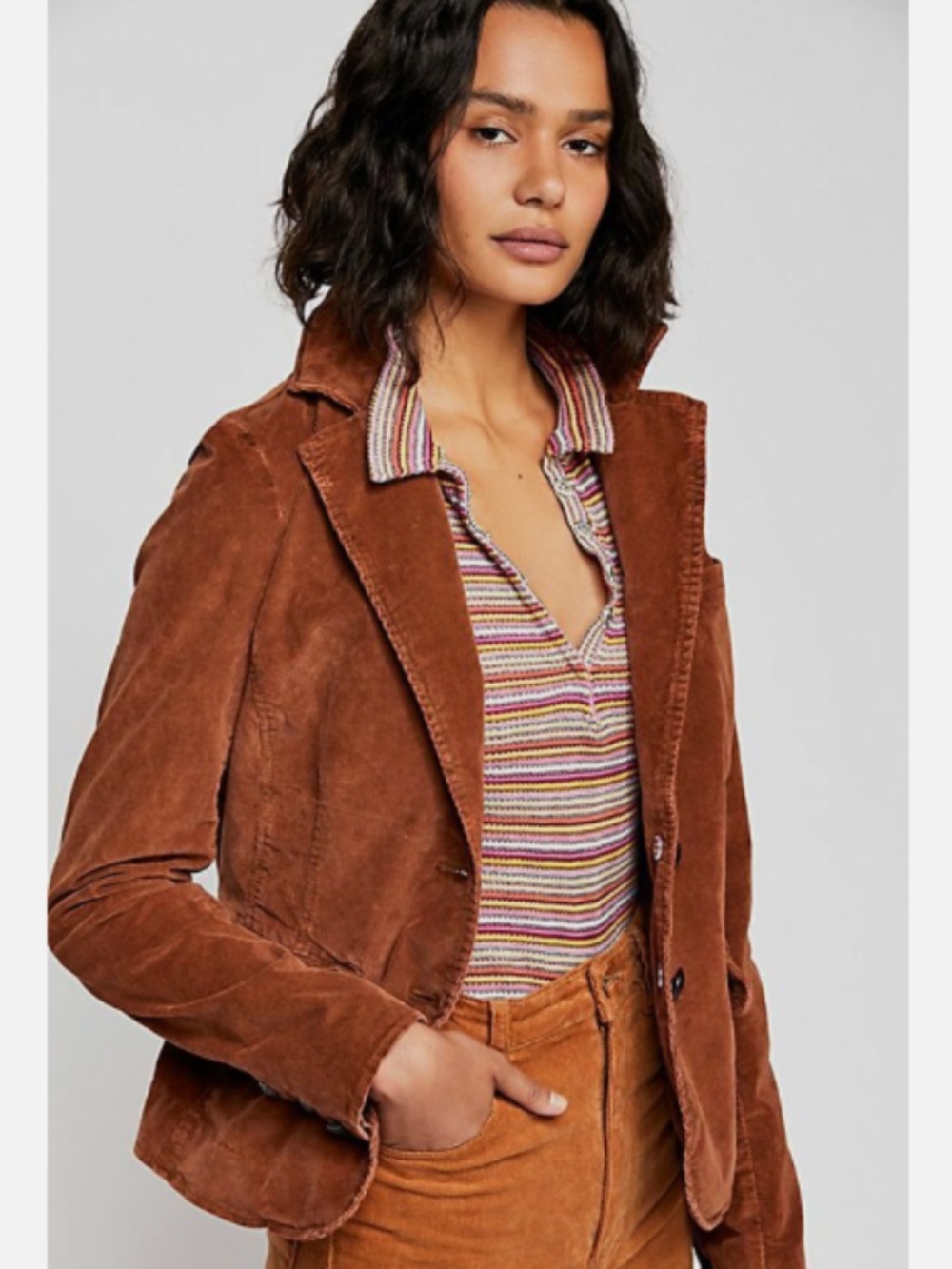 Free People Byron Corduroy Blazer Jacket Tan Brown Boho Y2K Style